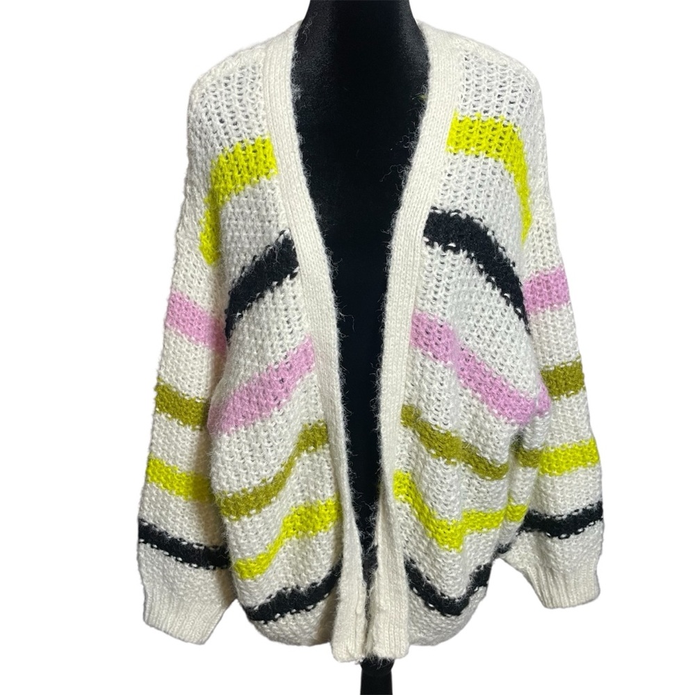 Vero Moda Aperol Striped Open Front chunky knit color block cardigan sweater